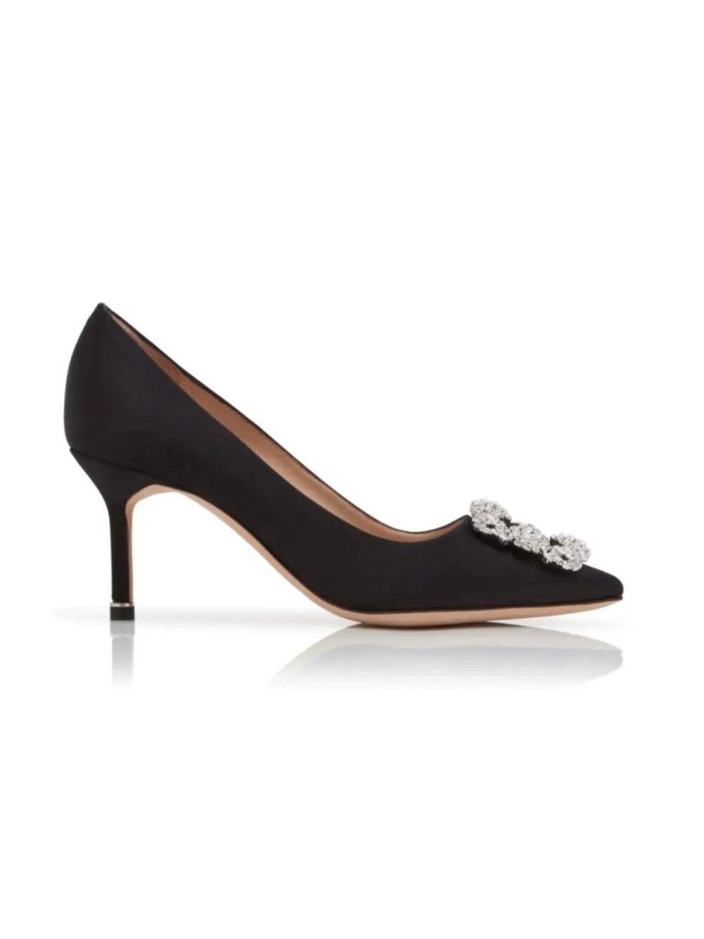 MANOLO BLAHNIK Hangisi 70 Black Satin Jewel Buckle Pumps Size 38